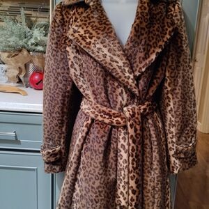 Leopard Print Belted Coat